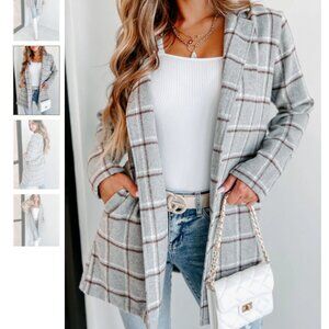 Fact Checker Plaid Open Front Coat (Heather Grey)